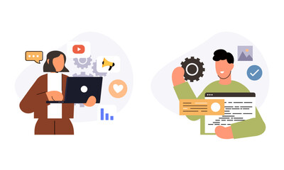 Information technology business, work in internet vector illustration