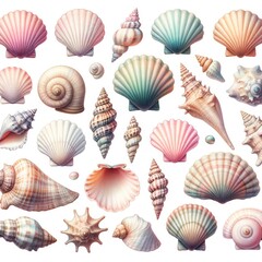 watercolor sea shells and sea life cliparts
