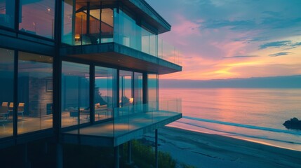 modern glass house oceanfront property , luxury beachfront house with glass walls