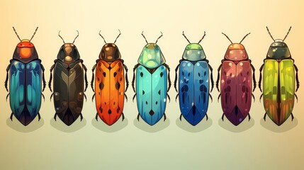 Beetle pupa development flat design, front view, entomology theme, cartoon drawing, complementary color scheme