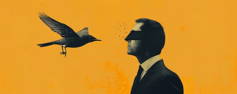 Minimalist illustration of a man with his head morphing into a bird