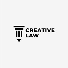 CREATIVE LAW PILLAR BUILDING PENCIL PEN LOGO ICON ILLUSTRATION
