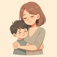 illustration of a mother hugging her son with love