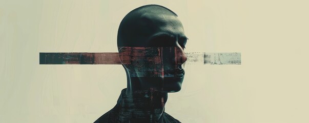 Surreal minimal portrait of a man with fragmented facial features