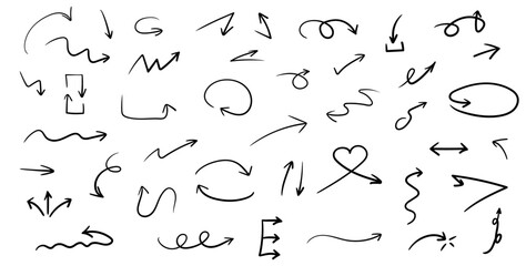 Collection of hand drawn arrows. Vector set of simple arrows decorative isolated