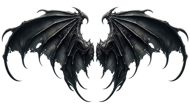 Black demon wings isolated on transparent or white background.