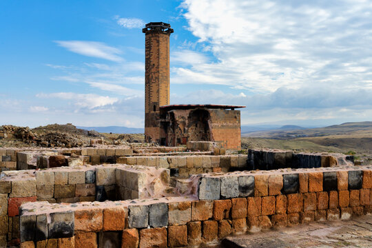 Manuchihr Mosque viewed from the bazaar, Ani Archaeological site, Kars, Turkey Minor