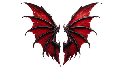 Fototapeta premium Red demon wings isolated on transparent or white background.