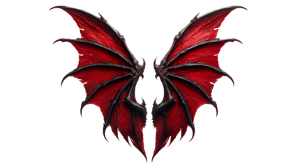 Red demon wings isolated on transparent or white background.