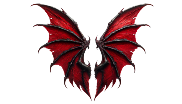 Red demon wings isolated on transparent or white background.