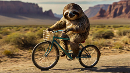 Ein Faultier auf dem Fahrrad