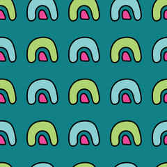 Abstract seamless pattern. Bright elements on a turquoise background. Vector. For case, cover, fabric, children's clothing, packaging or wrapping paper.