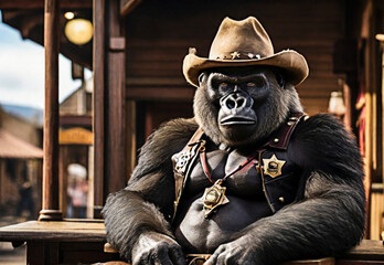 Ein Gorilla als Sherif gekleidet
