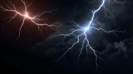 A flash of lightning and thunder spark on a transparent background. Modern lightning, electricity blast, or thunderbolt in the sky. Natural phenomenon of nerve cells or neural systems