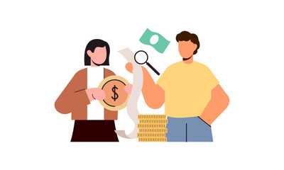 Family budget concept. Couple and personal finance, financial literacy