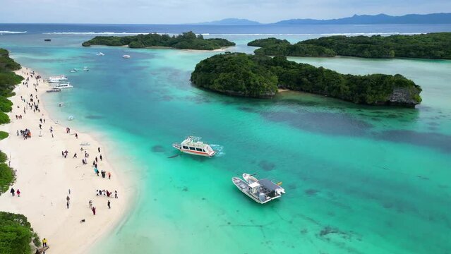 Aerial of Kabira Bay, Ishigaki, Yaeyama island group, Japan, Asia