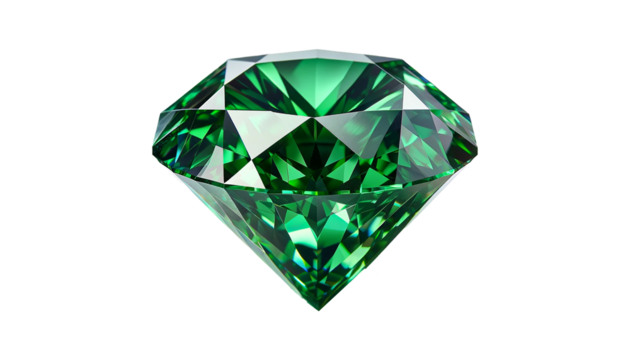 Green diamond  isolated on transparent or white background.