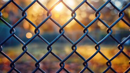 Fototapeta premium Metal fence, chain link mesh, close-up.