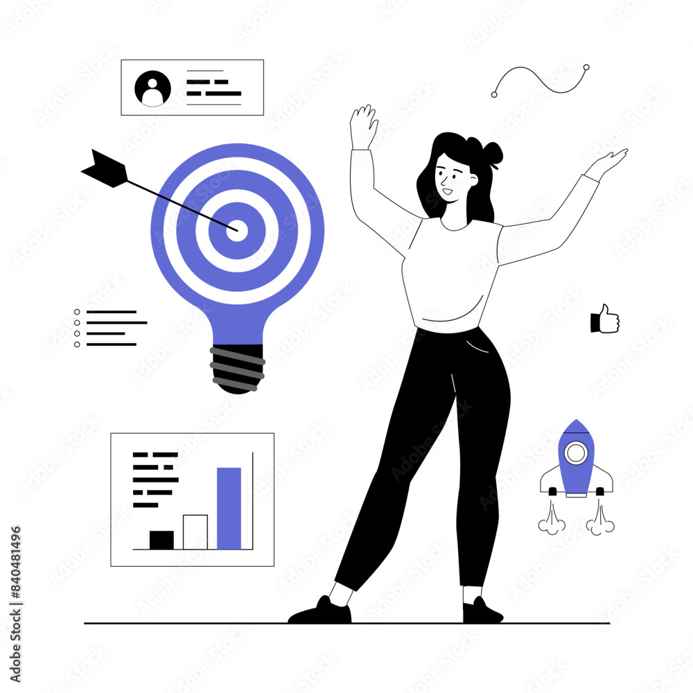 Poster finding ideas, solutions. brainstorming and finding solutions to problems. a happy woman find a grea
