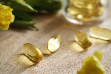 Closeup of evening primrose capsules
