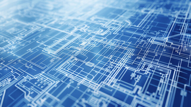 Abstract blue circuit board with lines and patterns, symbolizing technology and digital connections for background and design use. - Powered by Adobe