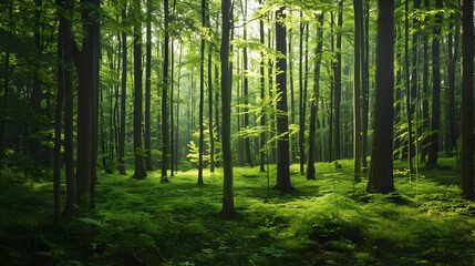 Obraz premium Serene Forest Landscape with Lush Greenery and Tranquil Atmosphere