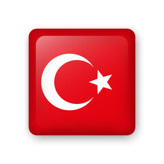 Turkey flag glass icon. Square vector element with shadow. Best for mobile apps, UI and web design.