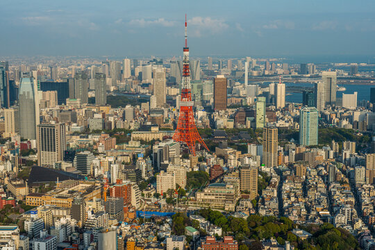 View over Tokyo with the Tokyo Tower, from the Mori Tower, Roppongi Hills, Tokyo, Honshu