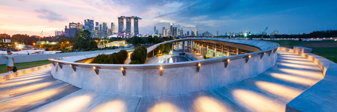 Singapore skyline at the Marina during twilight, Singaore