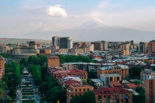 The view from the Cascade Complex of Mount Ararat and Yerevan, Armenia (Hayastan), Caucasus