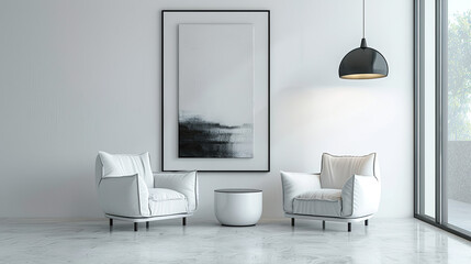 Art Home. Contemporary Interior with white chairs and painting