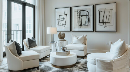Art Home. Contemporary White Interior with  painting