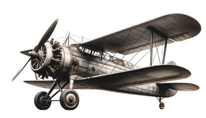 Old vintage airplane isolated on transparent or white background.