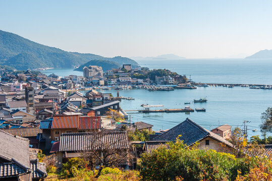 Colorful skyline of the traditional fishing village, Tomonoura, Seto Inland Sea, Honshu