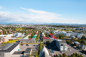 Obraz premium Aerial view of colorful buildings in Reykjavik Iceland