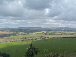 Aerial view of England rural farmland field