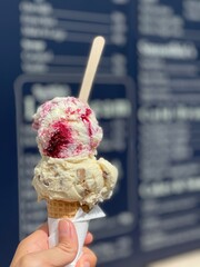 Ice Cream in a crone raspberry honey