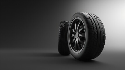 Angled view of a tire in dark setting