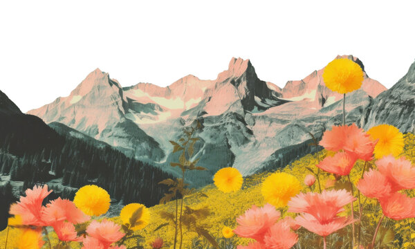PNG Minimal Collage Retro dreamy of alpine backdrop landscape mountain outdoors.