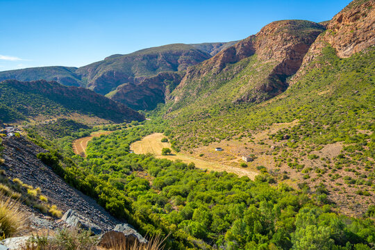 View of green mountainous landscape between Zoar and Calitzdorp