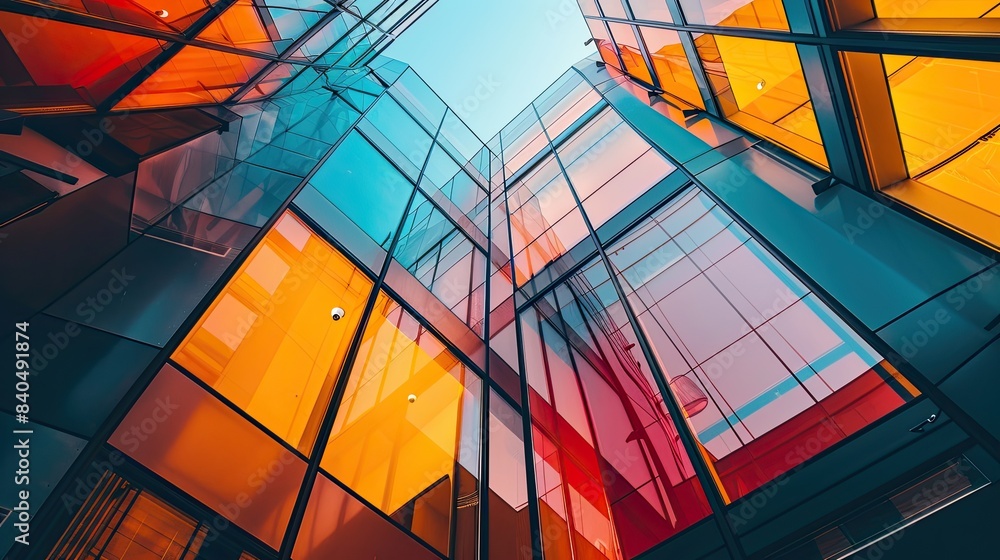 Poster modern building colorful. architectural background featuring a blend of colorful and aesthetically p