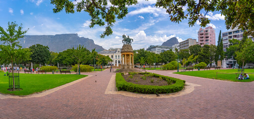 View of Delville Wood Memorial in Company's Garden and Table Mountain in background, Cape Town, Western Cape