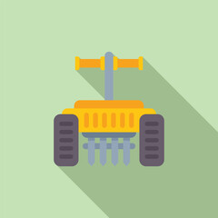 Simplistic image of a yellow tractor in flat design with shadow, suitable for agricultural graphics