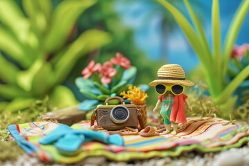 粘土細工のリアルな夏の山と川の旅行シーンのミニチュア/Realistic Clay Miniature: Summer Mountain and River Travel Scene/Realistische Tonminiatur: Sommerreise in die Berge und an den Fluss