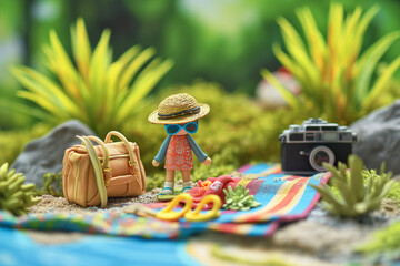 粘土細工のリアルな夏の山と川の旅行シーンのミニチュア/Realistic Clay Miniature: Summer Mountain and River Travel Scene/Realistische Tonminiatur: Sommerreise in die Berge und an den Fluss