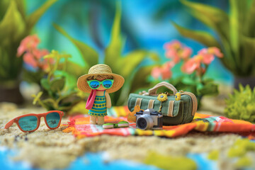 粘土細工のリアルな夏の山と川の旅行シーンのミニチュア/Realistic Clay Miniature: Summer Mountain and River Travel Scene/Realistische Tonminiatur: Sommerreise in die Berge und an den Fluss