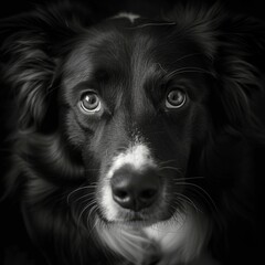 Black and White Border Collie Dog's Sad Expression