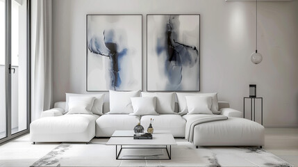 Art Home. Contemporary White Interior with paintings