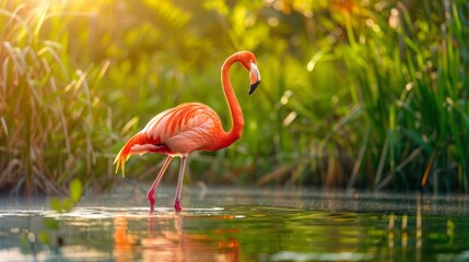 Fototapeta premium Vibrant Flamingo: A Stunning Display of Pink Feathers
