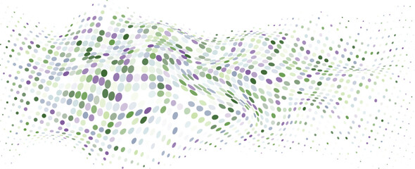 Dotted halftone waves. Abstract liquid shapes, wave effect dotted gradient texture waves isolated vector symbols set. Halftone graphic dots waves